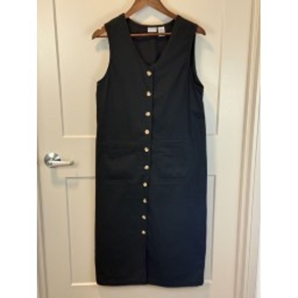 Cabin‎ Creek Black Cotton Midi Jumper Dress Button Front Size PM Petite Medium